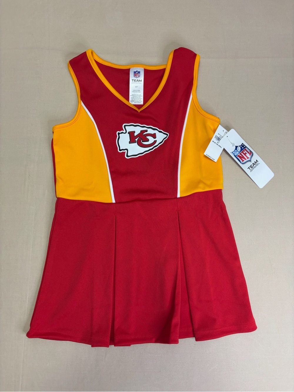 NFL Team Apparel Kansas City Chiefs Red and Gold Girls Cheer Tank Dress Size 4T